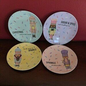 Nutcracker CHRISTMAS MELAMINE Appetizer Plates Set of 4 NEW